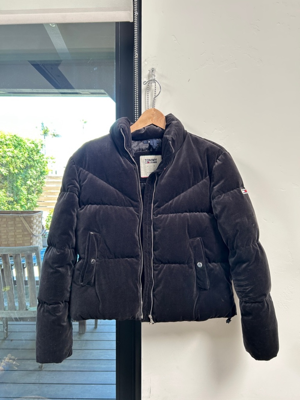 Tommy Hilfiger Black Velvet Cropped Puffer Jacket